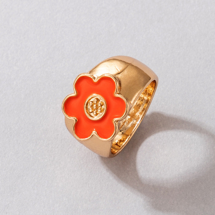 Candy Color Flower Oil Drop Geometric Ring