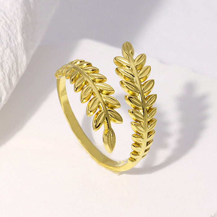 Leaf-shaped opening adjustable ring simple metal forest ring