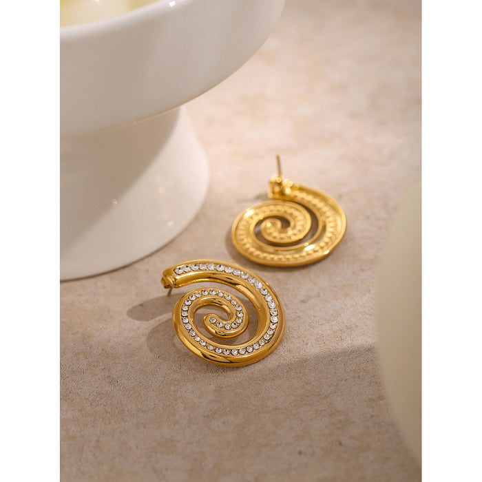 2024 Designer 18K Gold Stainless Steel Spiral Diamond Earrings