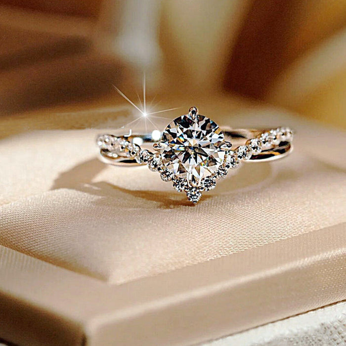 Crowning Love Engagement Ring Four-claw Crown V-shaped Ring Princess Wedding Ring