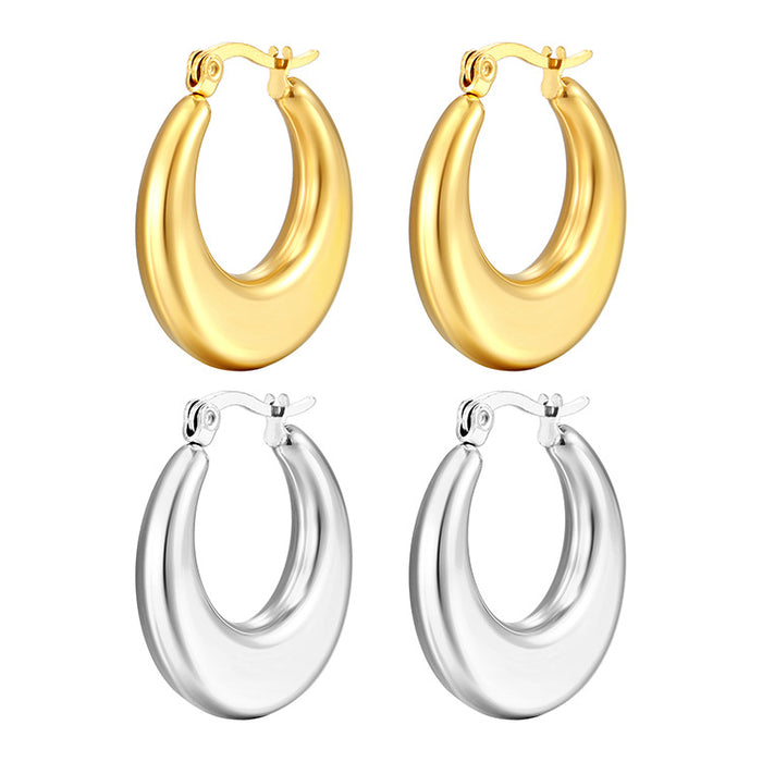 Oval earrings, simple and cool style, stainless steel earrings