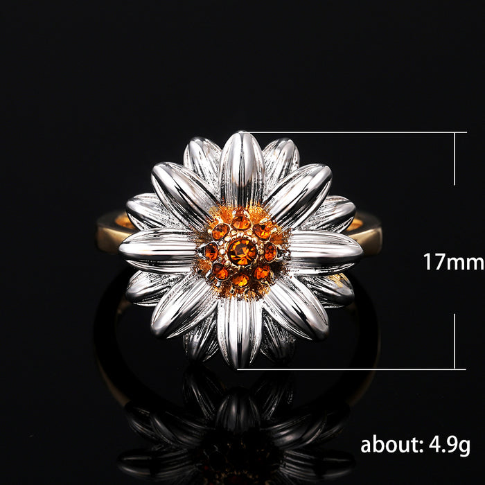 Anillo de margarita bicolor para mujer diseño de girasol