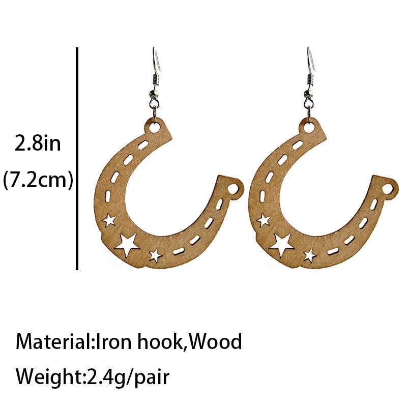 Wooden horseshoe earrings - wallojewerly 