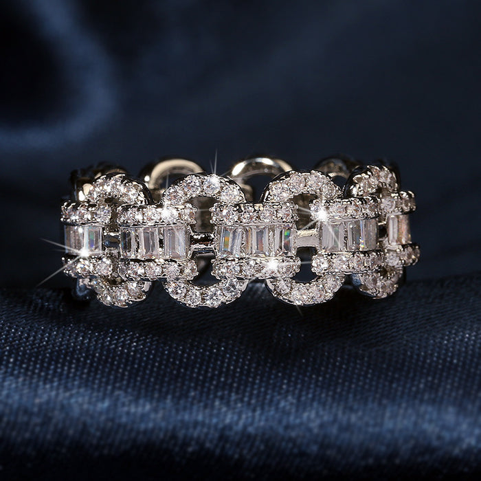 Luxury large row of zircon ring couple ring