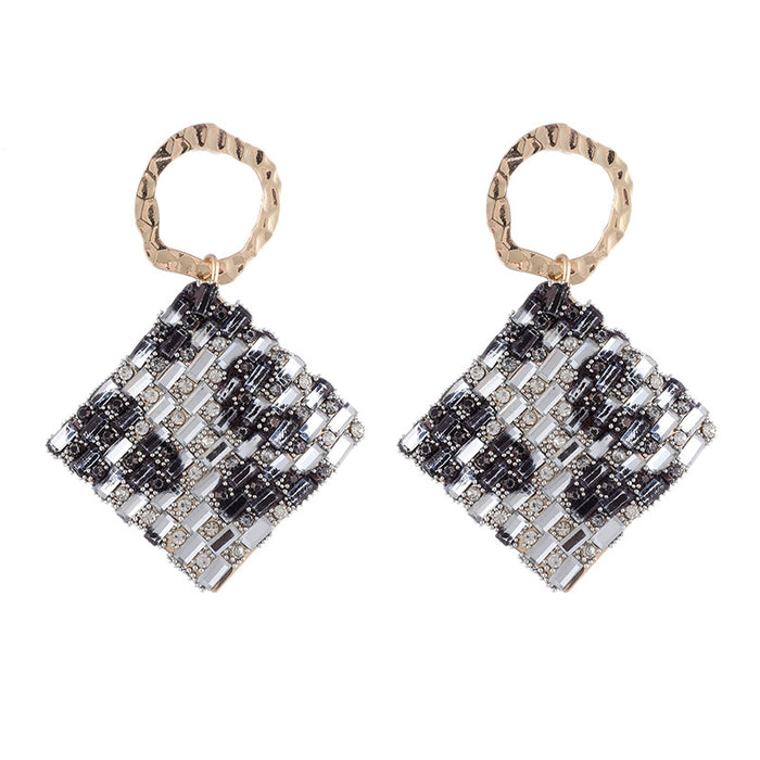 Colorful Rhinestone Square Earrings - Multi-Layer Glass Diamond Jewelry for Parties