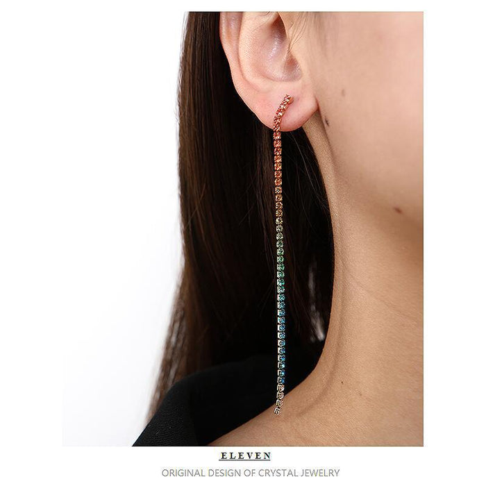 Korean Colorful Long Earrings - Simple Rhinestone Dangles for a Stylish Look - wallojewerly 