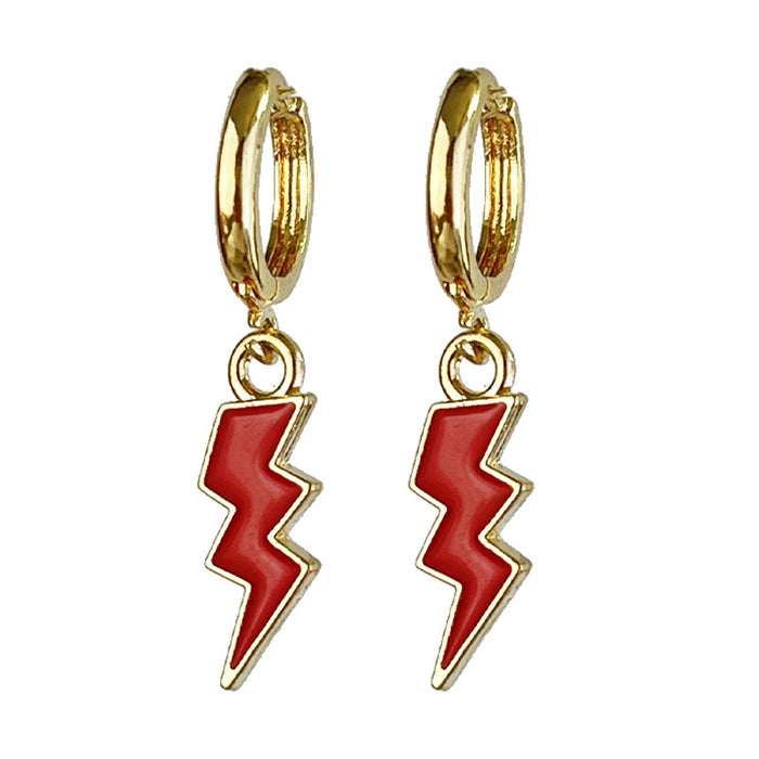 Small Metal Hoop Earrings with Vintage Lightning Design