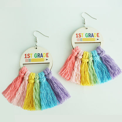 Back-to-School Season Handwoven Tassel Earrings with Subtle Rainbow Design, Perfect as Gifts for Teachers and Students