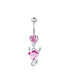 Pink Stainless Steel Zircon Double Heart Curved Barbells for Navel - wallojewerly 