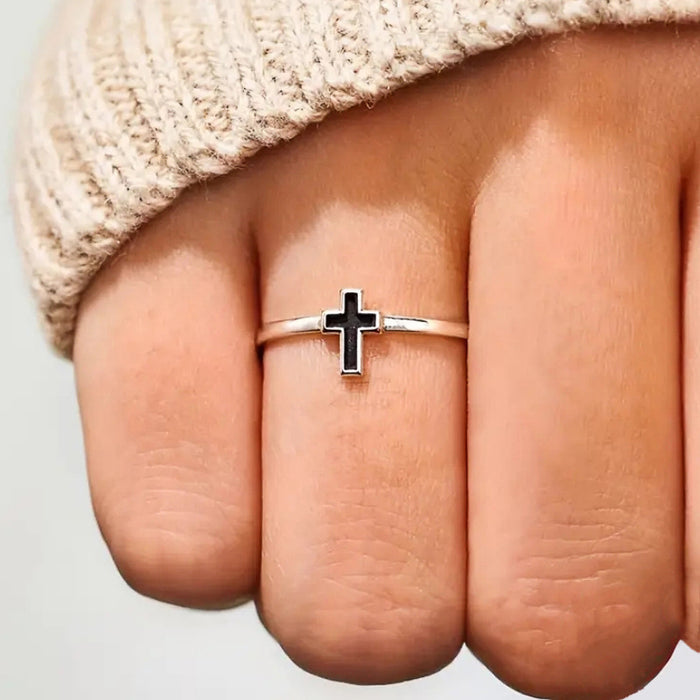 Metal oil painting cross ring for women simple minimalist design
