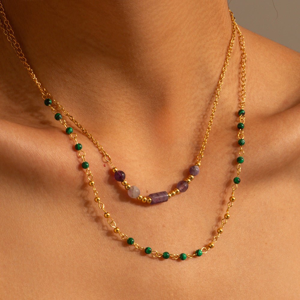 18K Gold-Plated Necklace with Turquoise Beads - Women's Fashion Jewelry