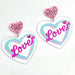 Valentine's Day lover shiny pink butterfly heart transparent acrylic earrings - wallojewerly 