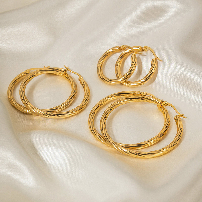18K Gold Plated Stainless Steel Cross Earrings - Unique Design with Glossy Finish - wallojewerly 