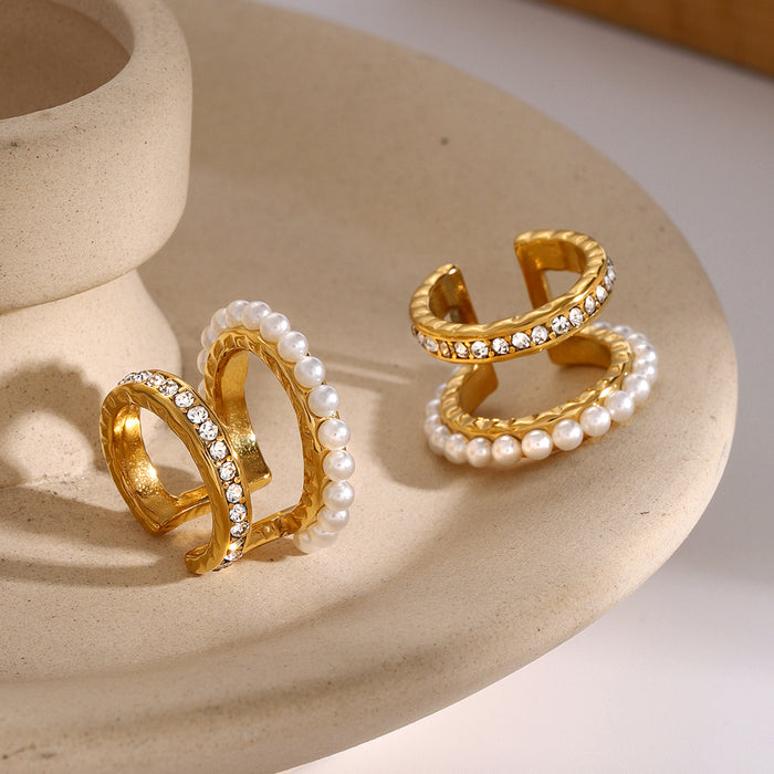 Double Layer Pearl Clip Earrings - Unique High-End Design C-Shaped Jewelry