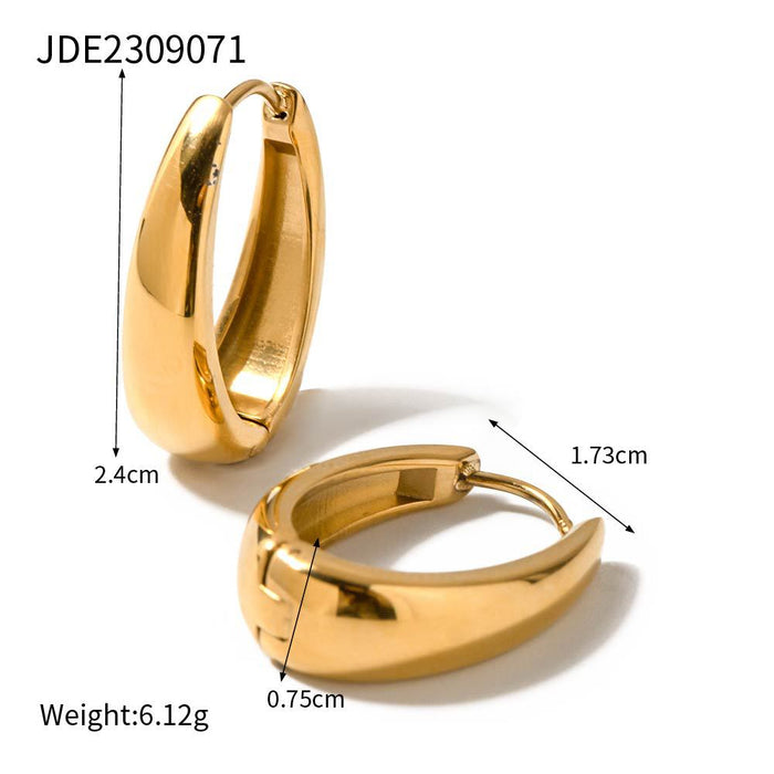 Aros ovalados de acero inoxidable bañados en oro de 16 quilates: joyería de moda