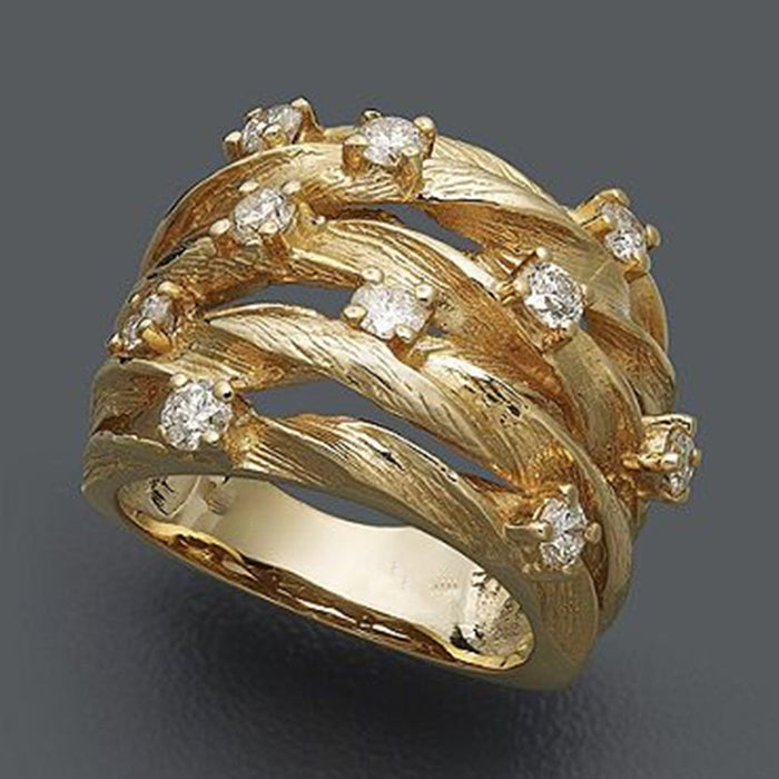 Vine Yellow Gold Zirconia Ring