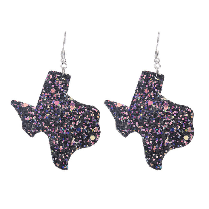 Texas Map Leather Earrings - Colorful Glitter Fashion Jewelry