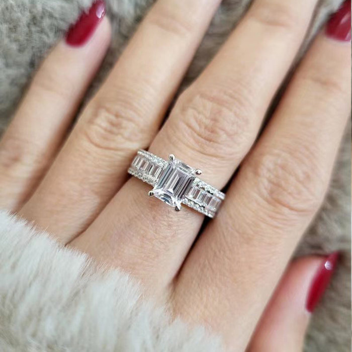 Imitation Moissanite Sugar Cube Ring, Simple Fashion Jewelry