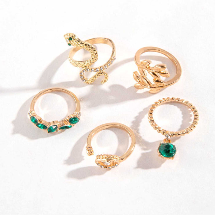 Snake and Eye Ring Set - Retro Faux Emerald Rhinestone Set for Women