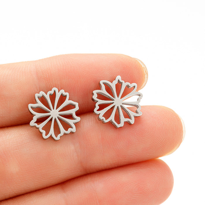 Geometric Flower Hollow Stainless Steel Stud Earrings - Chic and Minimalist Floral Jewelry