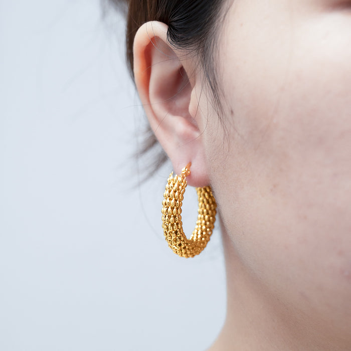 Retro corn chain stainless steel earrings, exaggerated 18K gold circle light luxury earrings