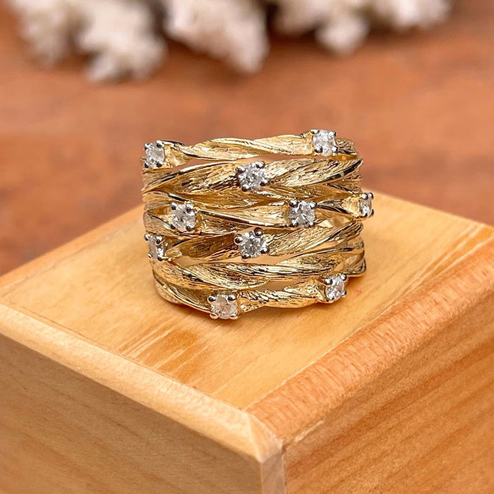 Vine Yellow Gold Zirconia Ring