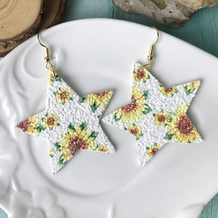 Bohemian Star and Sunflower Earrings with Geometric Teardrop Design