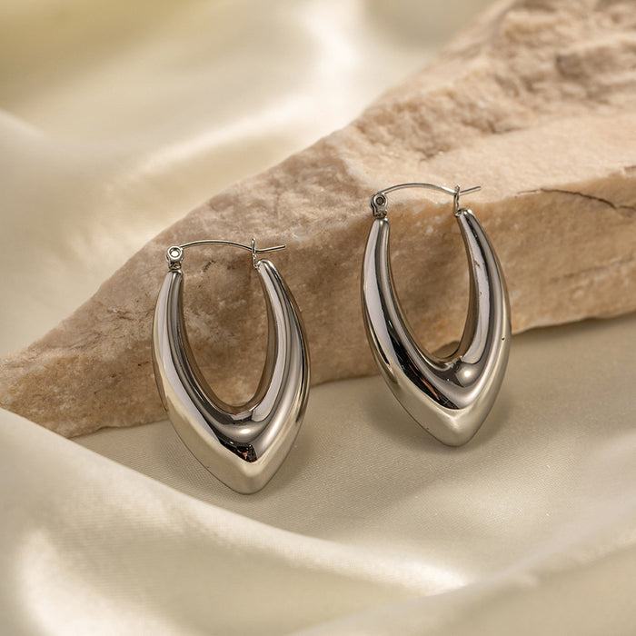 Stainless Steel French Style Smooth Hollow Hoop Earrings - Fashionable Circle Earrings for Women