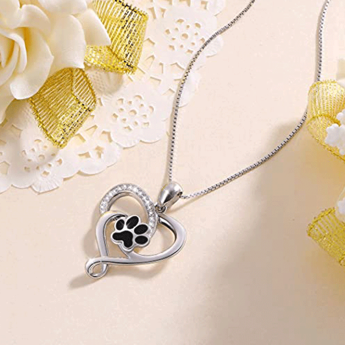 Cat's Paw Epoxy Heart Pendant Hollow Women's Necklace