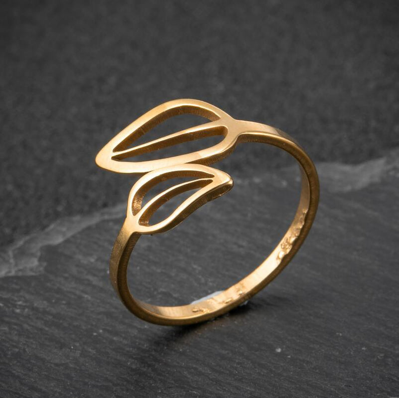 Anillo de hoja retro, anillo abierto de cocotero de nicho al por mayor