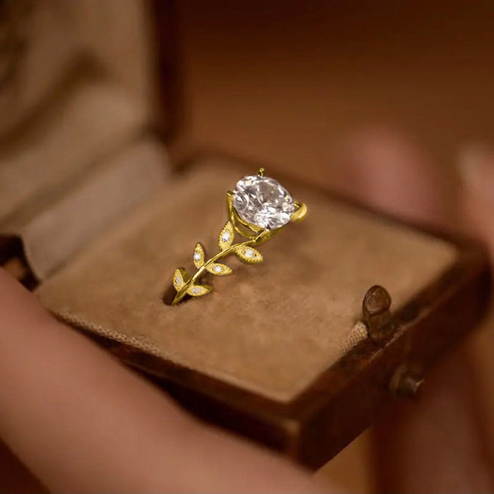 Anillo de hojas con diseño de flores de vid para mujer