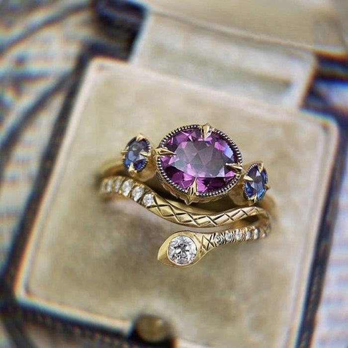 Purple zircon snake ring for women exotic copper ring set