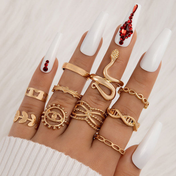 Retro Ethnic Snake Star Rings Set - 9pcs Set