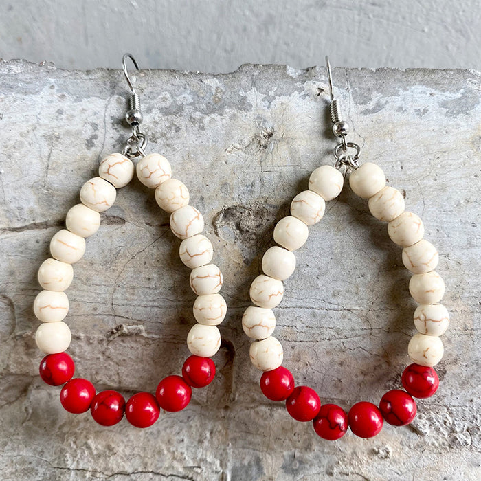 Natural Stone and Faux Pearl Western Earrings with Vintage Texas Style