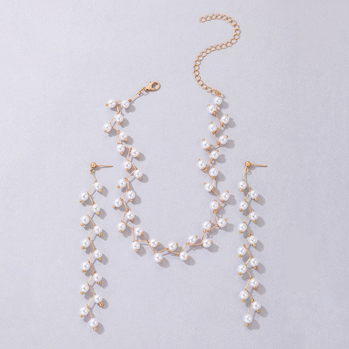 Pearl Tassel Necklace and Earring Set - Luxurious and Fashionable Ensemble