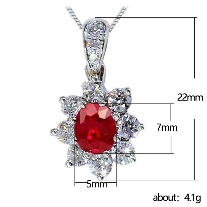 Flower Pendant Necklace Red Zircon Geometric Necklace