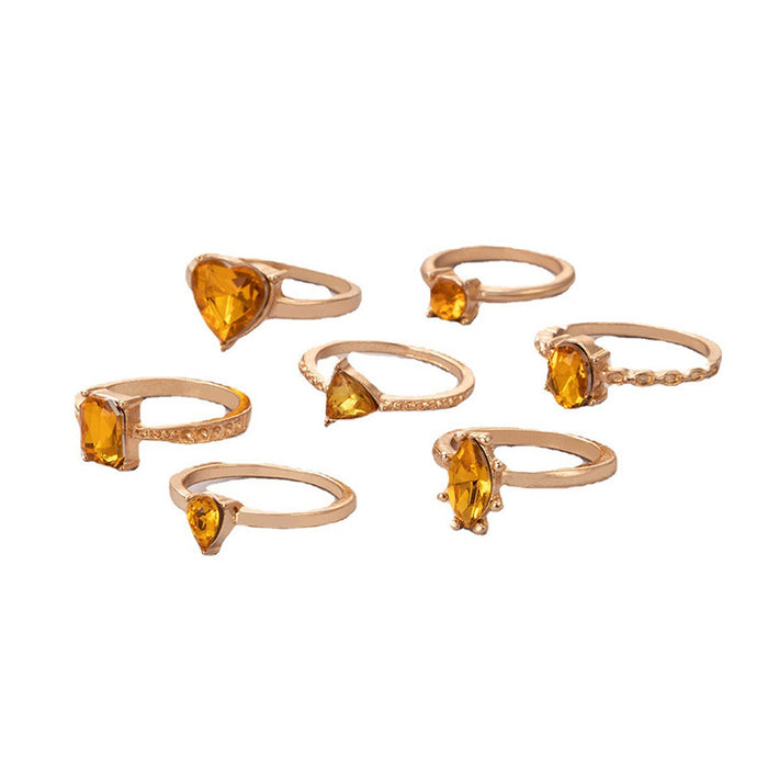 Imitation diamond geometric irregular ring 7-piece set