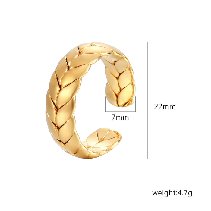 18K gold-plated wheat ear open ring, stainless steel women's trendy hand jewelry