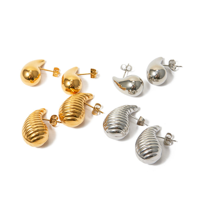 Pendientes de acero inoxidable bañados en oro de 18 quilates con forma de lágrima a rayas: joyería de moda para mujer