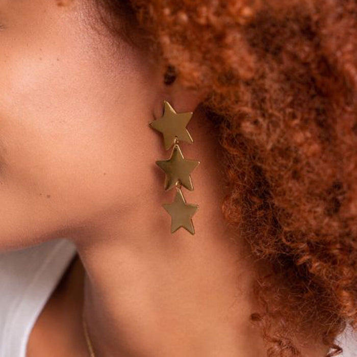 High-End 18K Gold Stainless Steel Triple Layer Star Earrings - Minimalist Titanium Steel Jewelry