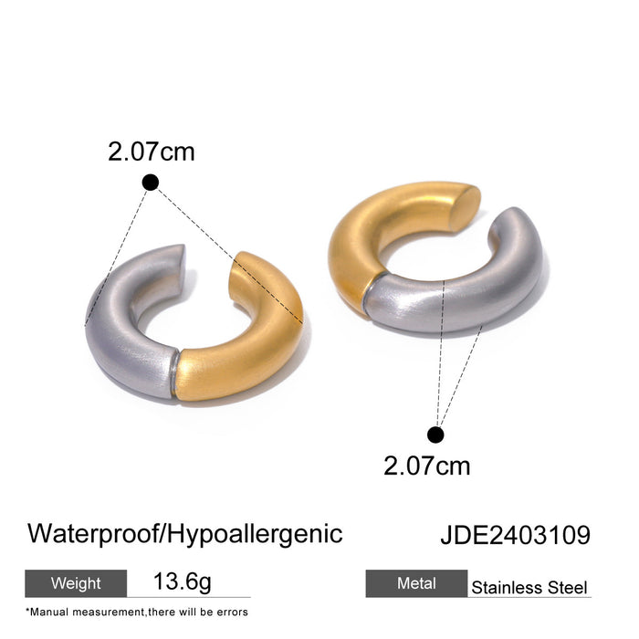 Pendientes de clip de acero inoxidable bañados en oro de 18 quilates: joyería de acero de titanio cepillado de dos tonos de moda europea