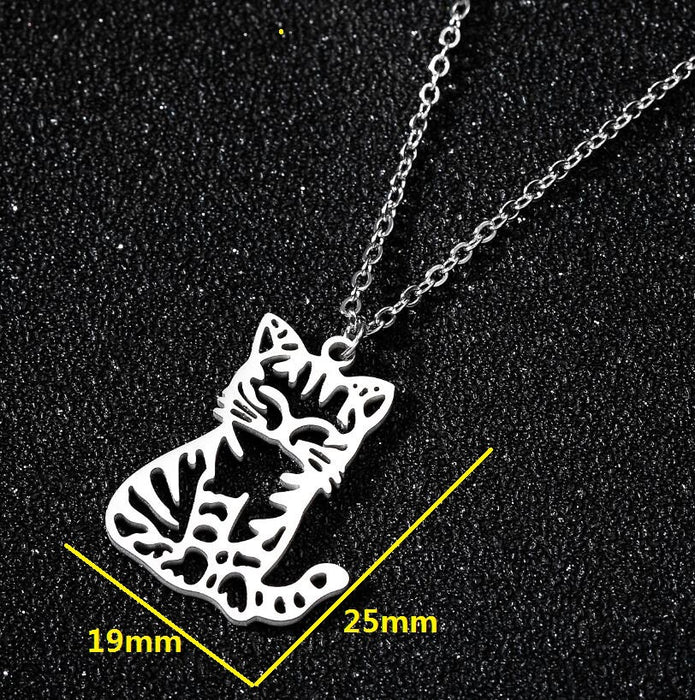 Kitten pet necklace, simple stainless steel animal clavicle chain ins niche design jewelry