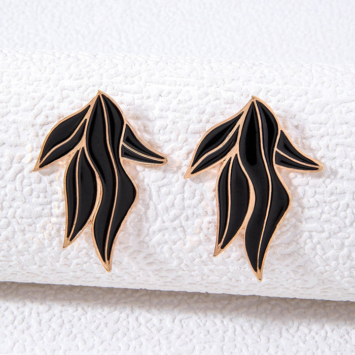 Oil dripping leaf asymmetrical earrings retro design earrings