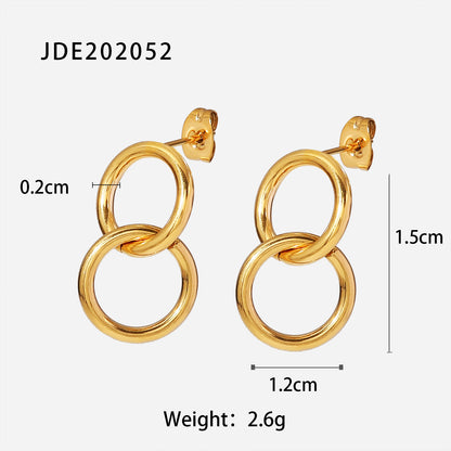 European New 18K Gold Stainless Steel Hollow Round Pendant Earrings - Fashionable Titanium Steel Jewelry for Women