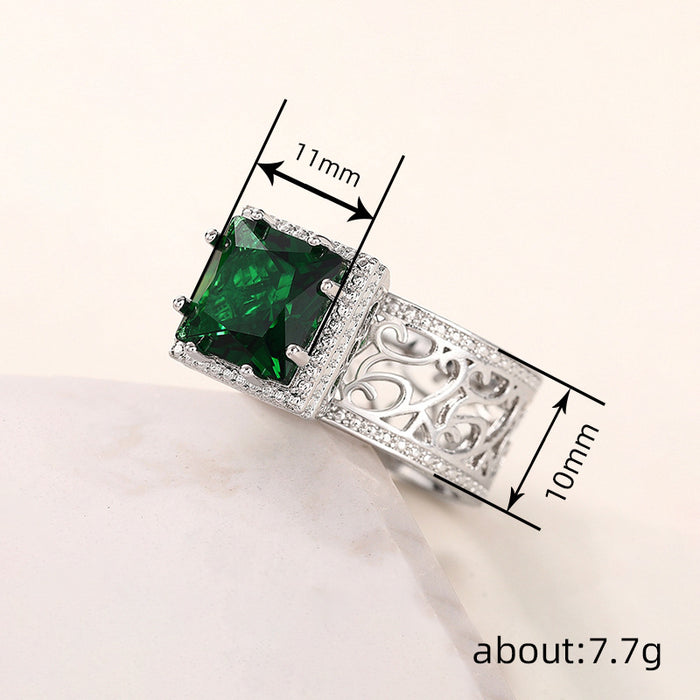 Zircon square micro-inlaid zircon ring for women elegant design