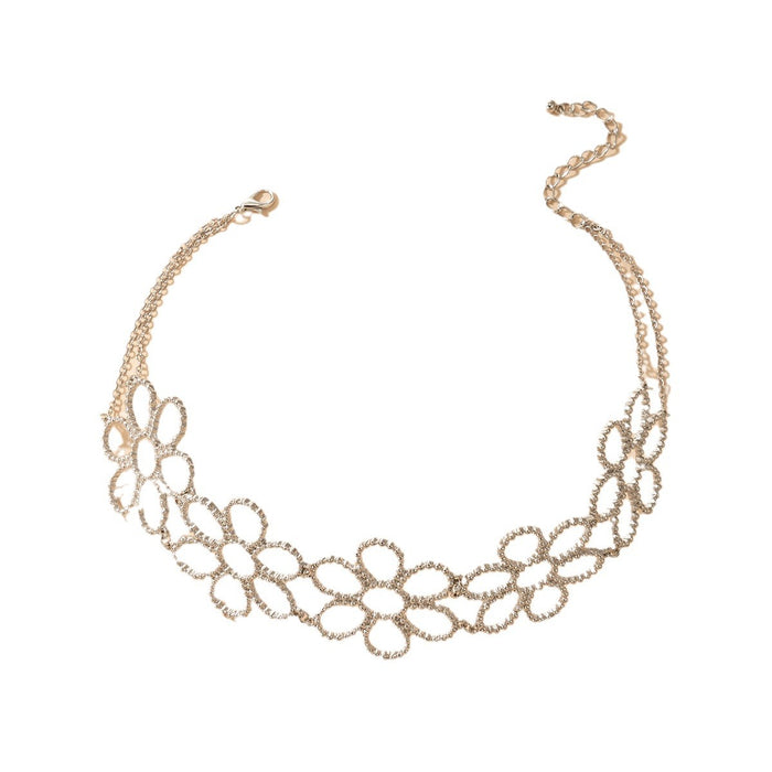 Exaggerated Floral Hollow Necklace with Metal Geometric Flower Irregular Wide Clavicle Chain