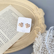 Japanese and Korean cold style retro checkerboard earrings personality 925 silver earrings - wallojewerly 