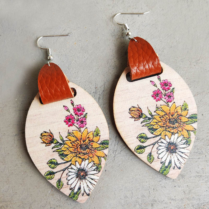 Wooden flower earrings