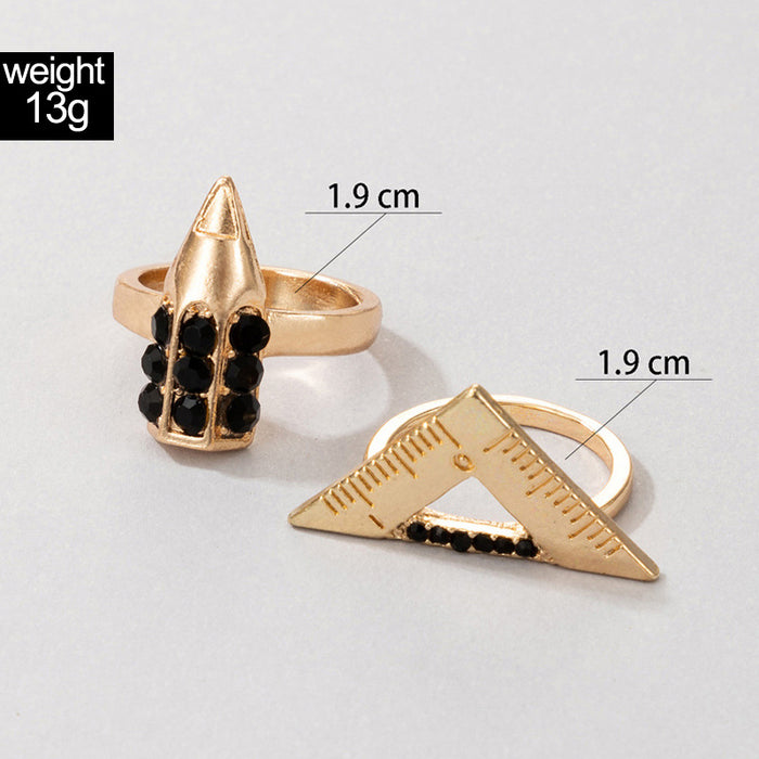 Black diamond pencil two-piece ring, triangle stationery multi-layer design