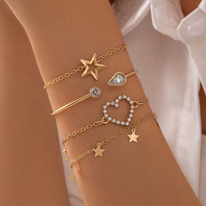 Sweet Heart and Star Bracelet Set - New Diamond-Inlaid Jewelry